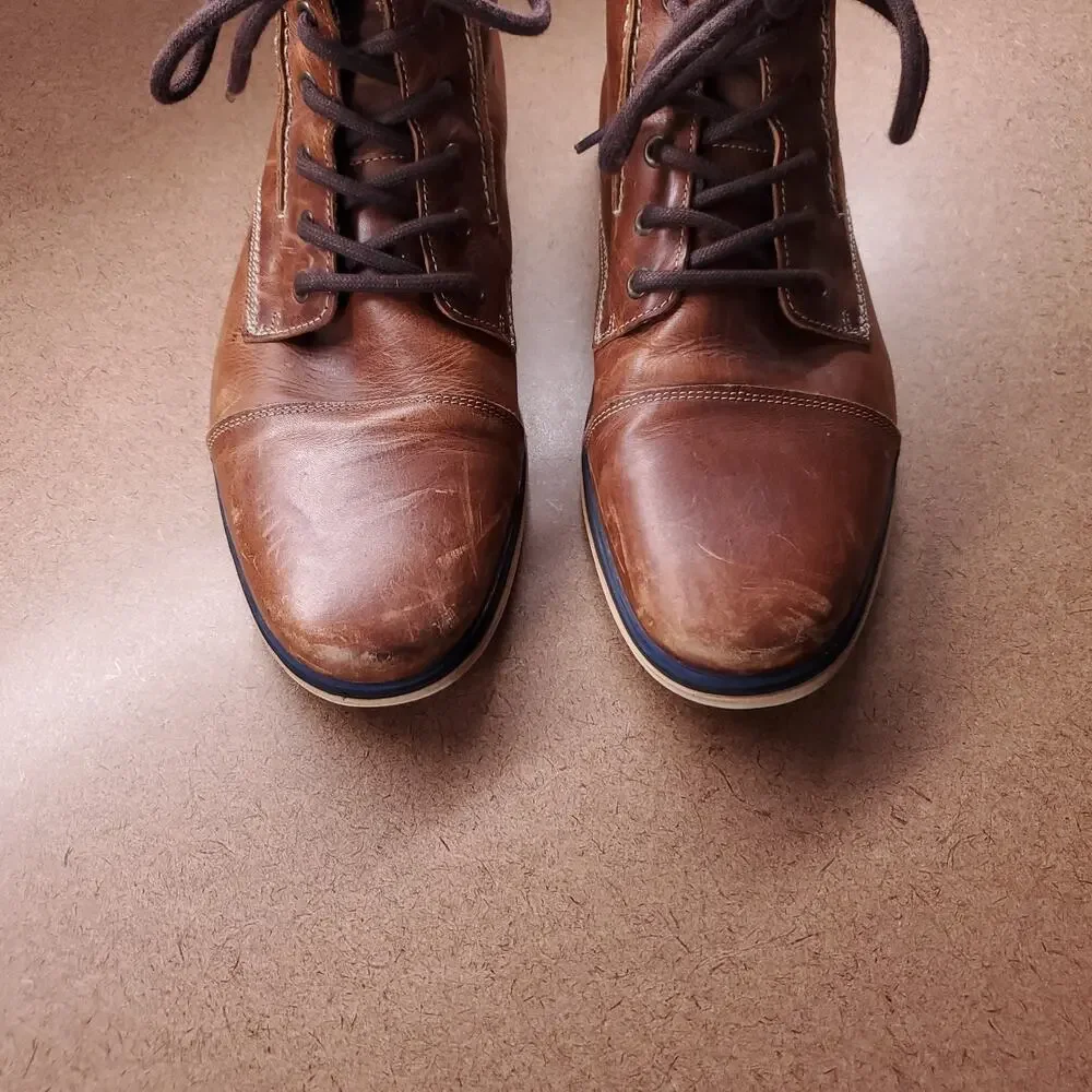 ALDO Leather Ankle Boots Men 9 Brown Cap Toe White Sole Lace‎ Up Gorpcore